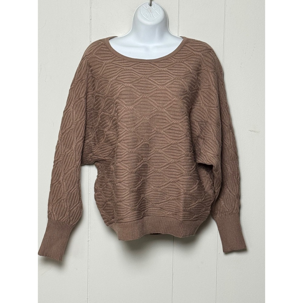 NWT Magaschoni Women's Clay Grey Textured Knit Batwing Dolman Sweater Sz Large